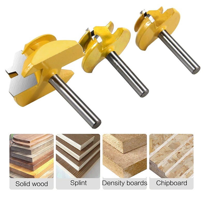 ROOCBIT 1/4" Shank 45 Degree Lock Miter Router Bit - 1/2" 9/16" 3/4" Cutting Height Woodworking Glue Joint Tools Set 3Pcs by ROOCBIT - Image 3